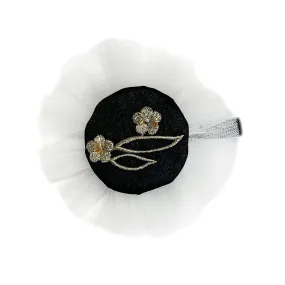 Aurora Embroidered White and Black Hair Clip