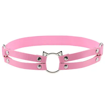 Baby Pink PU Leather Leg Garter with Cat O-Ring