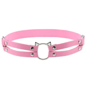 Baby Pink PU Leather Leg Garter with Cat O-Ring