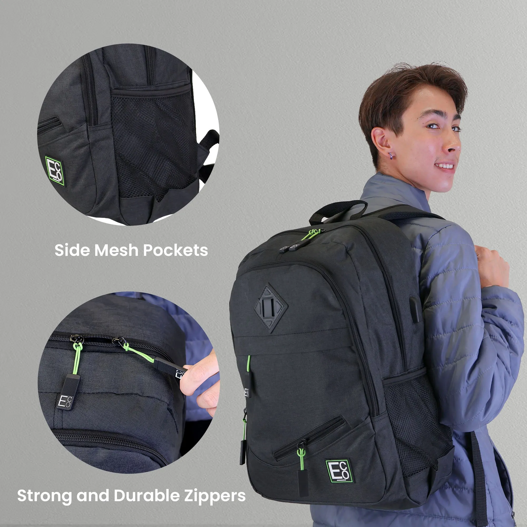 Backpack with 5 Compartments, USB Laptop & Phone Charging Port