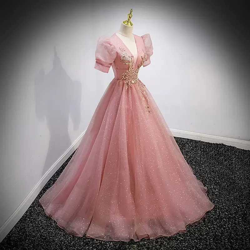 Ball Gown Pink Prom Dresses Sexy Evening Dress SH093