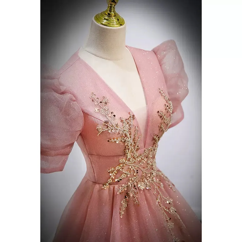 Ball Gown Pink Prom Dresses Sexy Evening Dress SH093