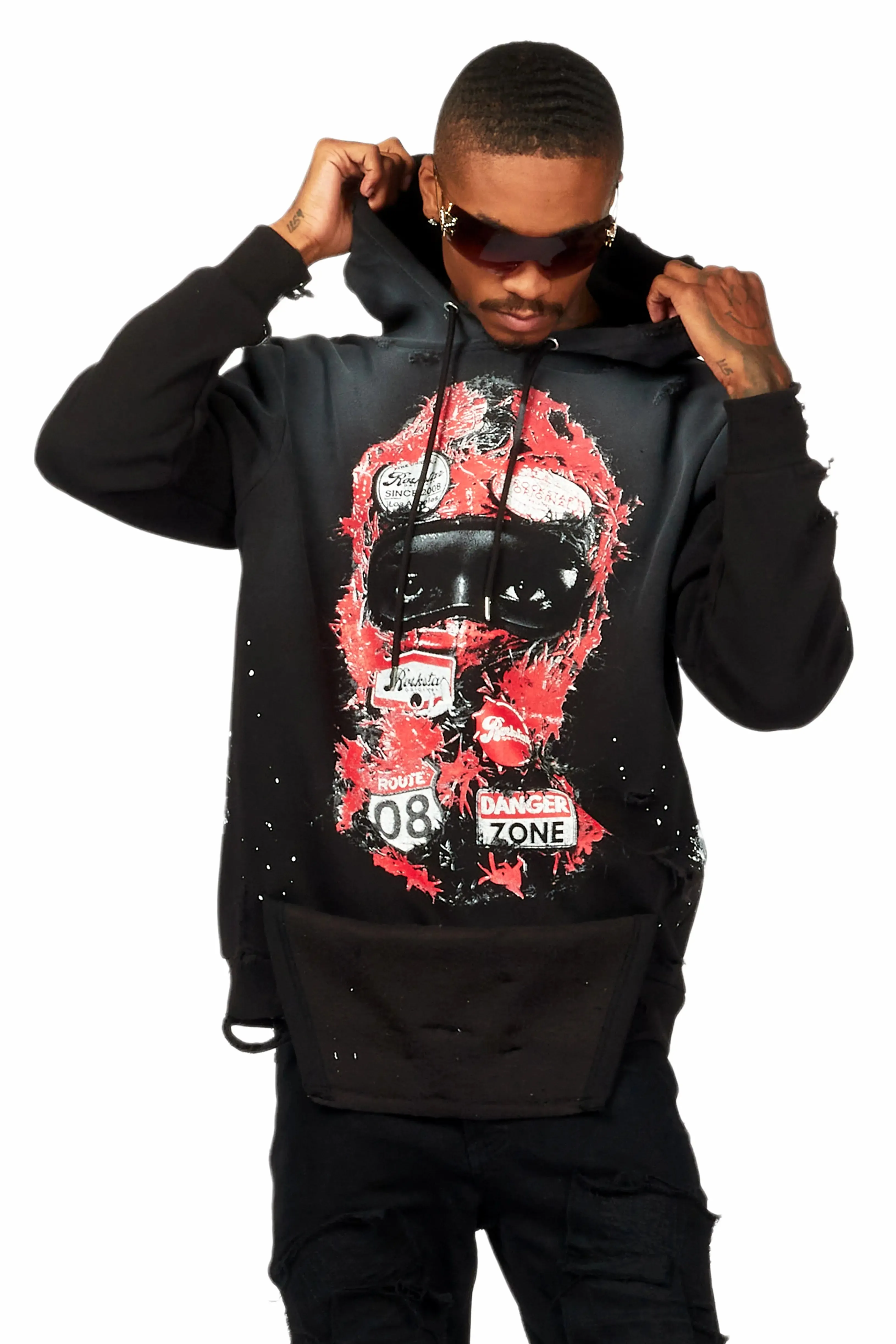 Barth Black Graphic Distressed Hoodie