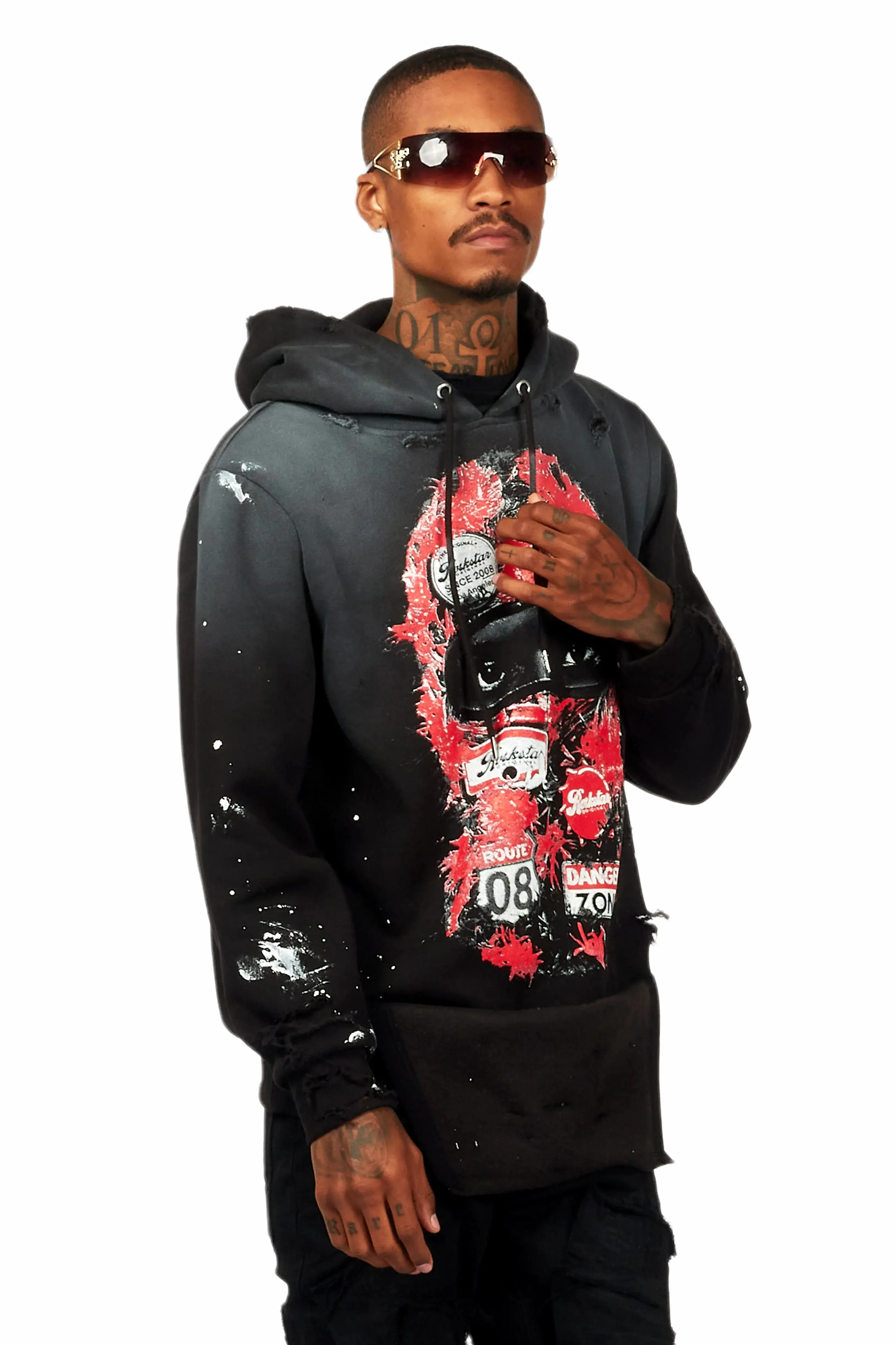 Barth Black Graphic Distressed Hoodie