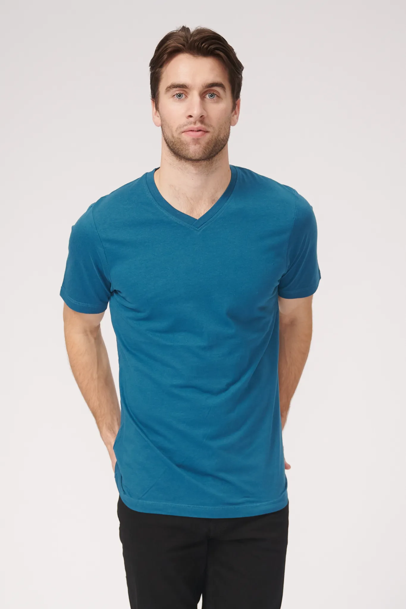 Basic V-neck t-shirt - Petroleum Blå