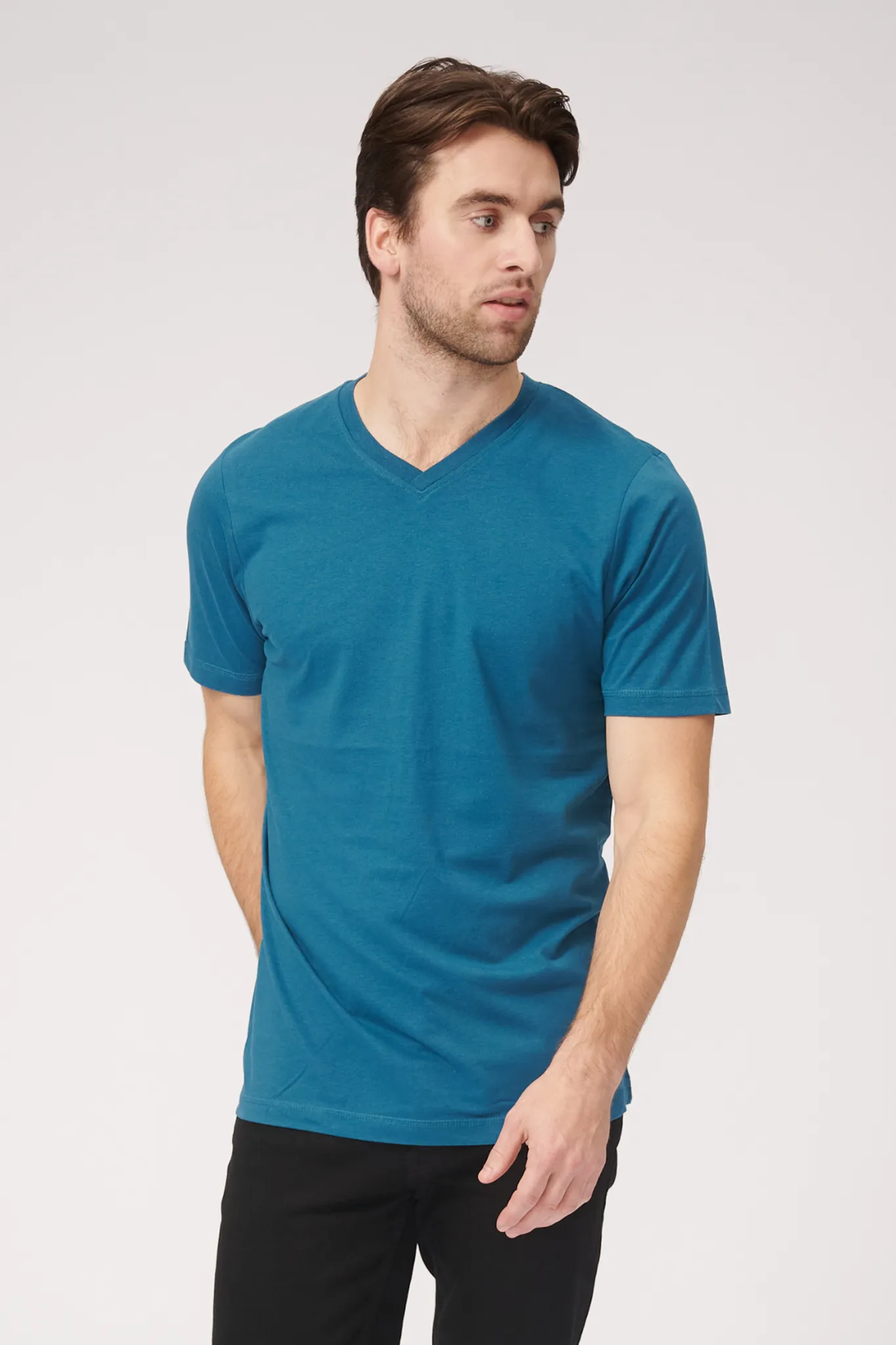 Basic V-neck t-shirt - Petroleum Blå