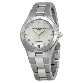 Baume and Mercier Linea Automatic Mother of Pearl Diamond Dial 32 mm Ladies Watch 10074