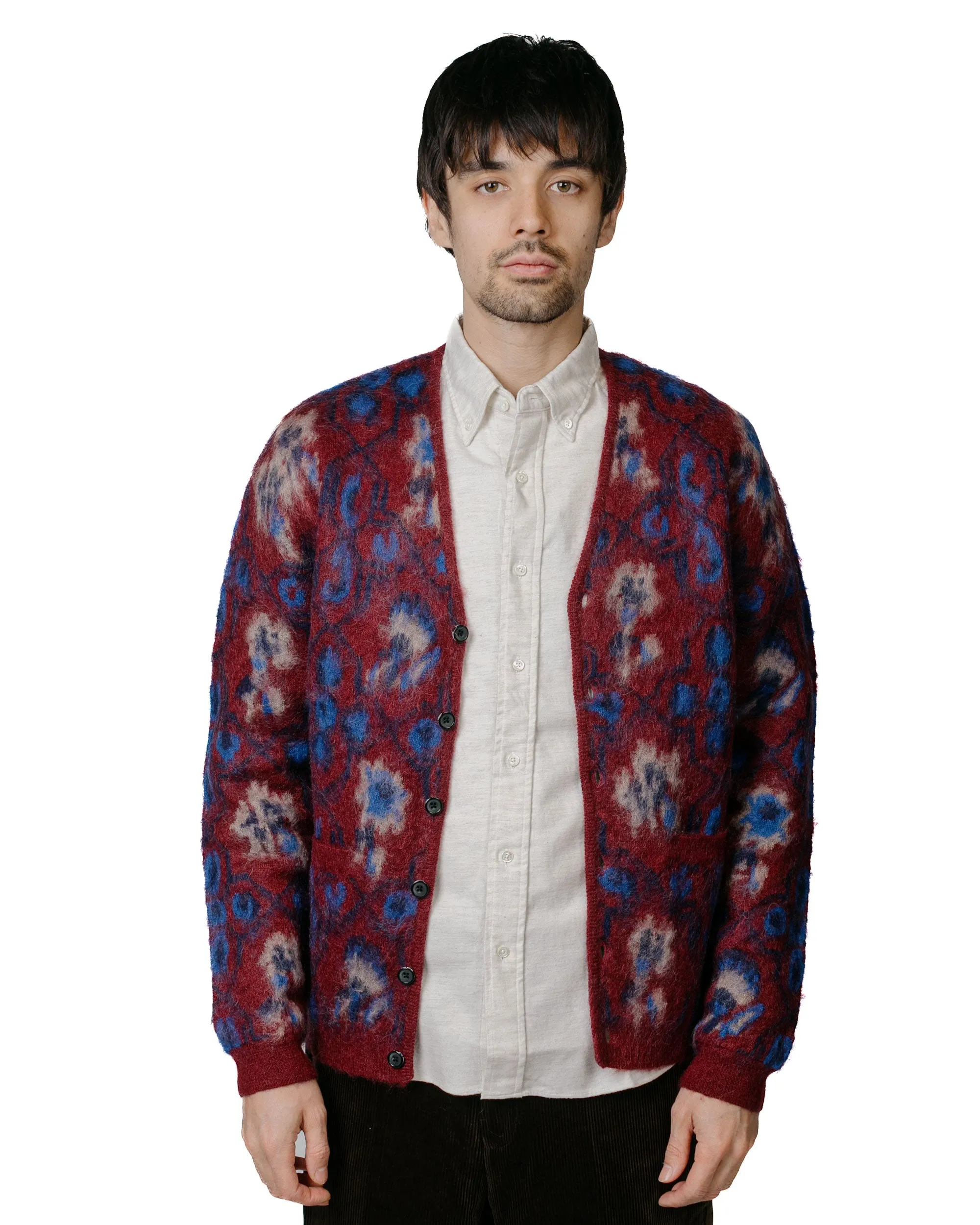 Beams Plus Cardigan Botanical Burgundy