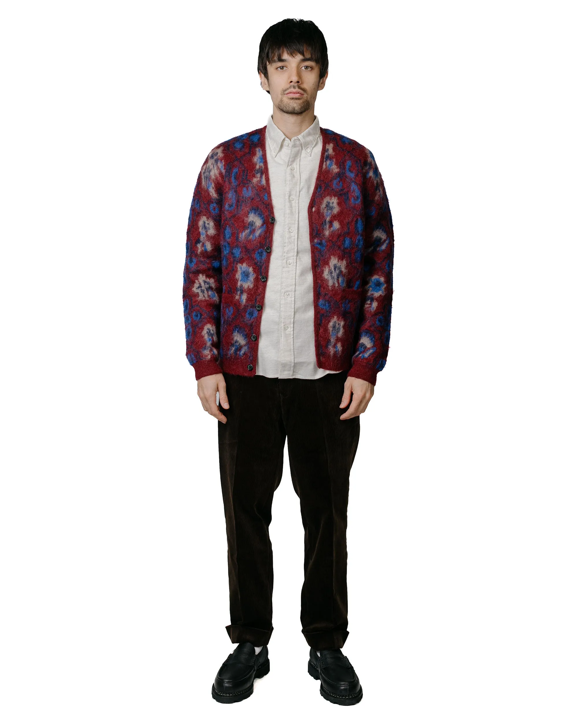 Beams Plus Cardigan Botanical Burgundy