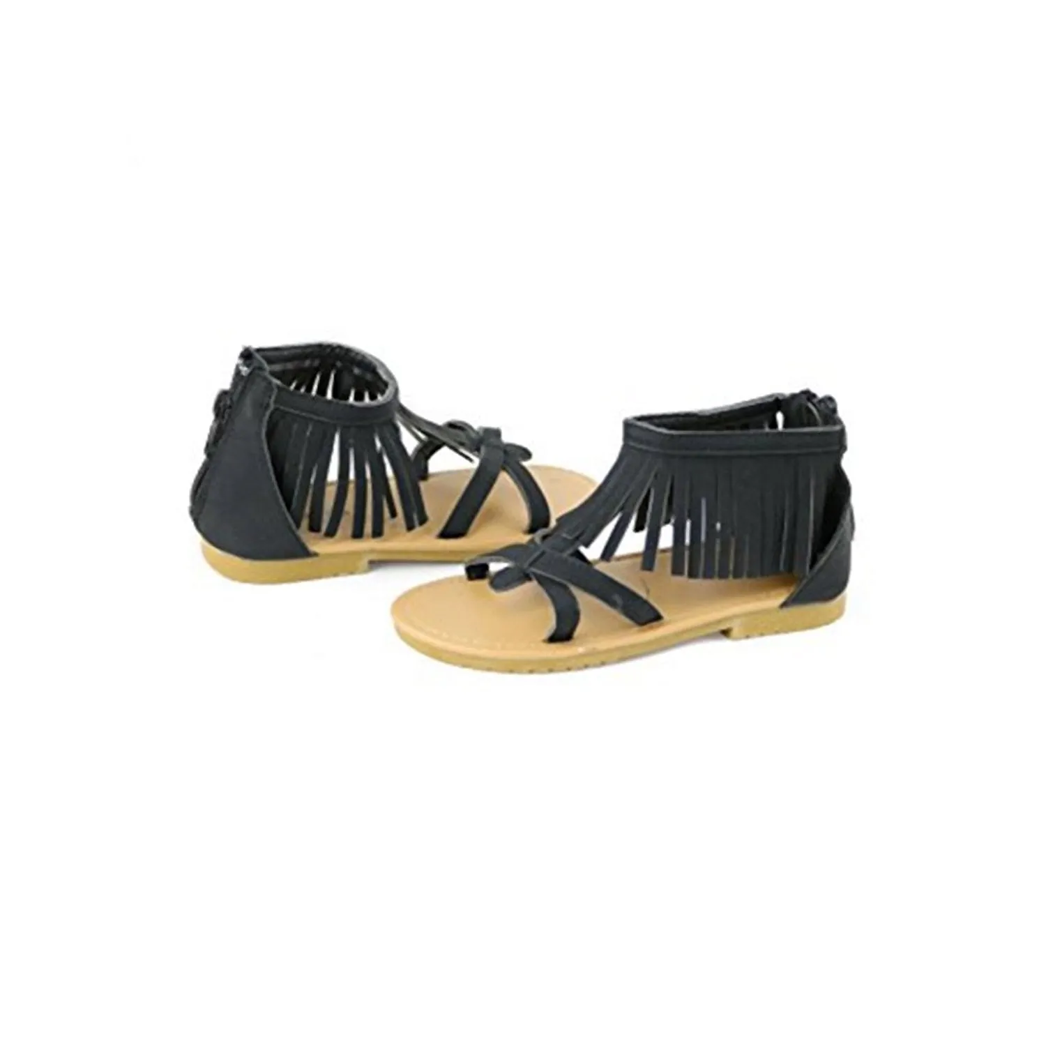 bebe Sara Z Toddler Girls Nubuck Fringe Sandals with Back Zipper