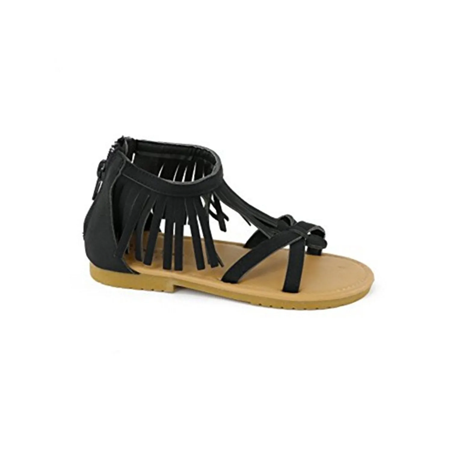 bebe Sara Z Toddler Girls Nubuck Fringe Sandals with Back Zipper