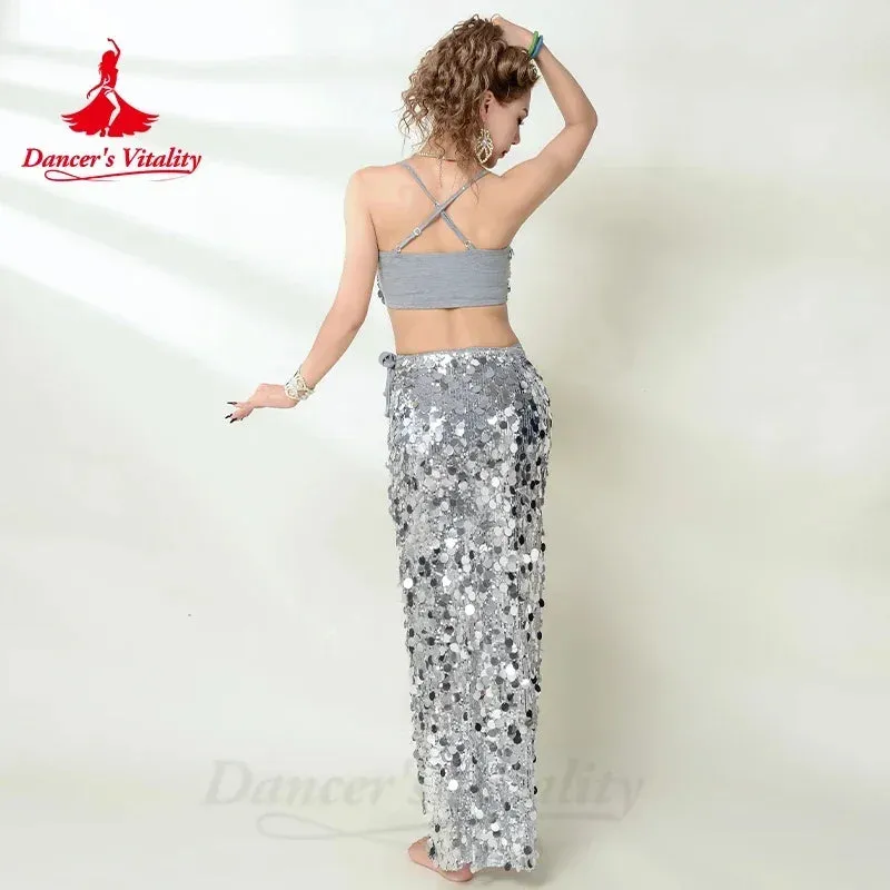 Belly Dance Performance Costume for Women Customsized Sequins Bra Top long Hip Skirt 2pcs Adult Child Oriental Bellydance Outfit