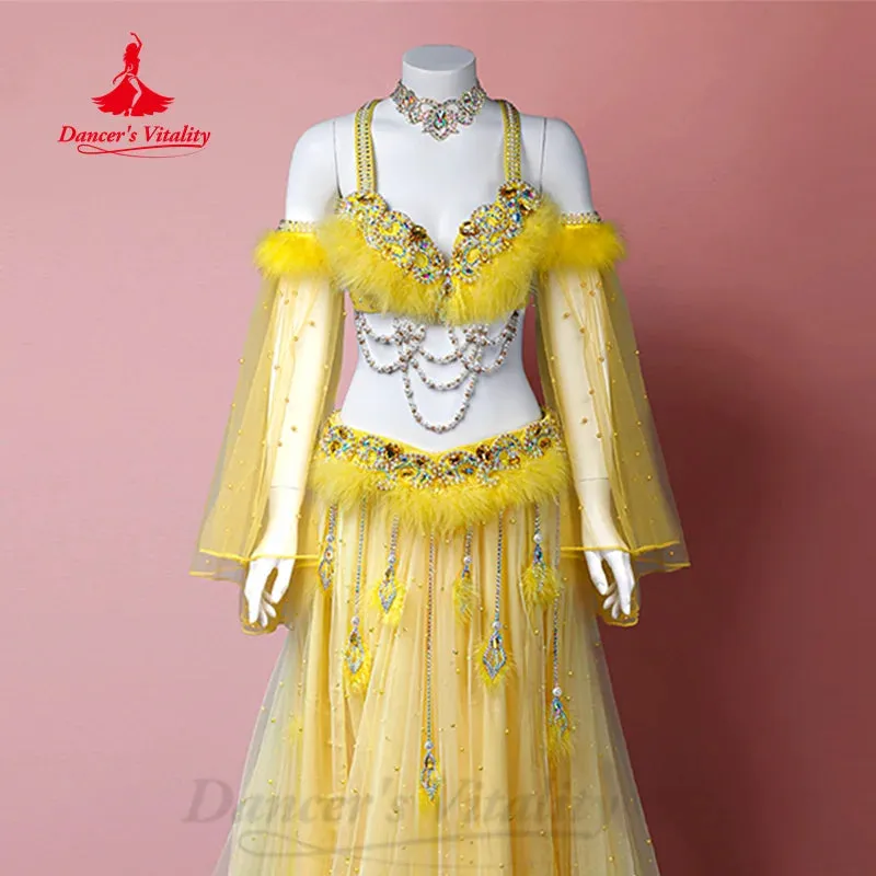 BellyDance Costume Women's Customized Advanced Feather Luxury Rhinestone Performance Set Oriental Dance Competition Clothing