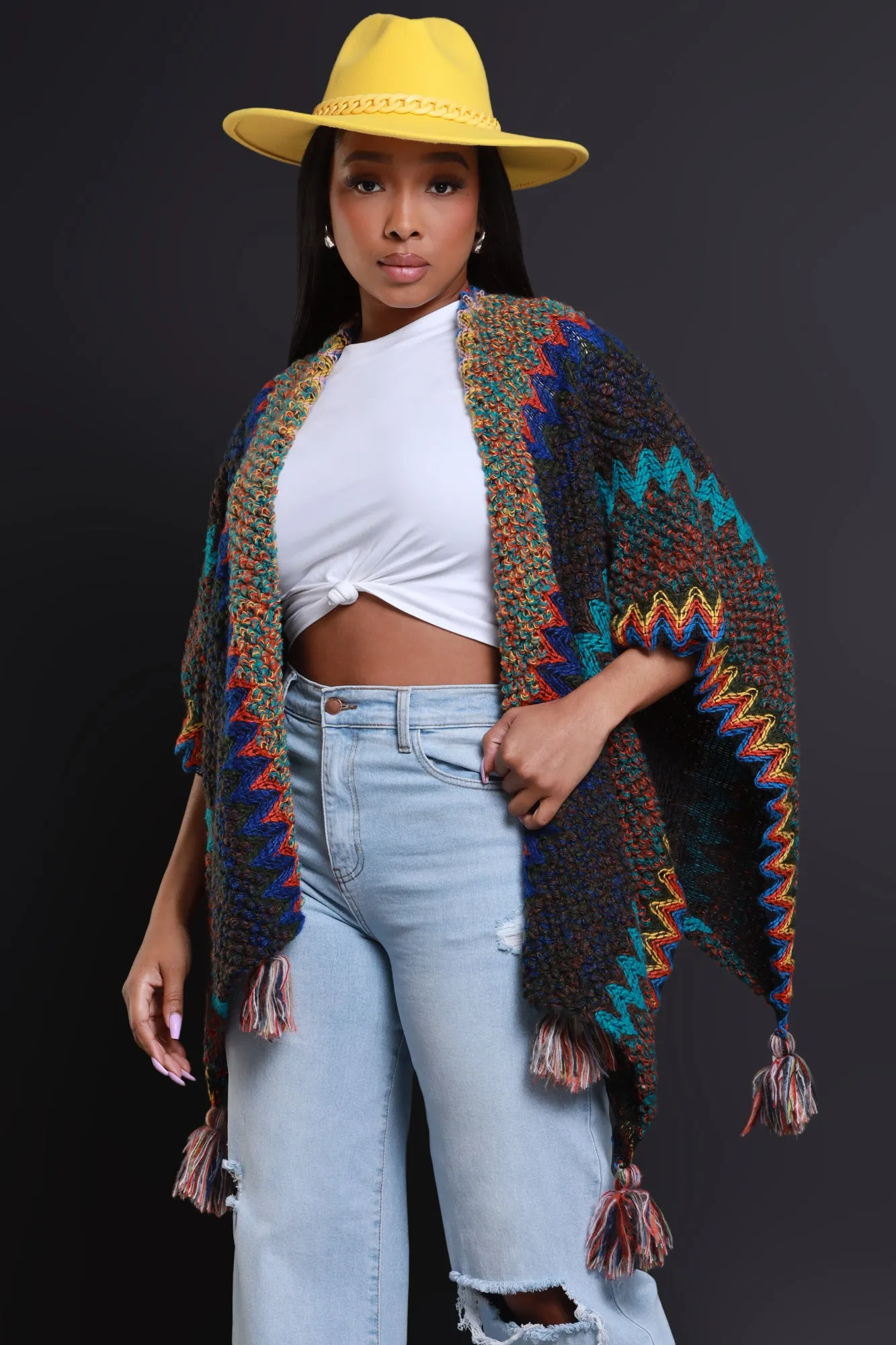 Best In Show Crochet Fringe Poncho - Orange Multicolor