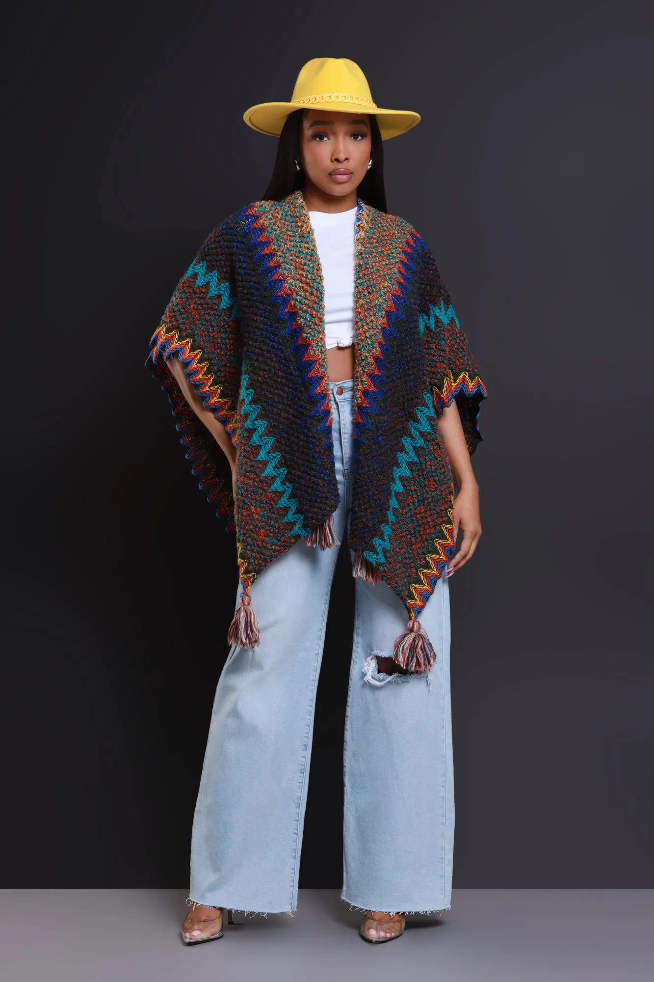 Best In Show Crochet Fringe Poncho - Orange Multicolor