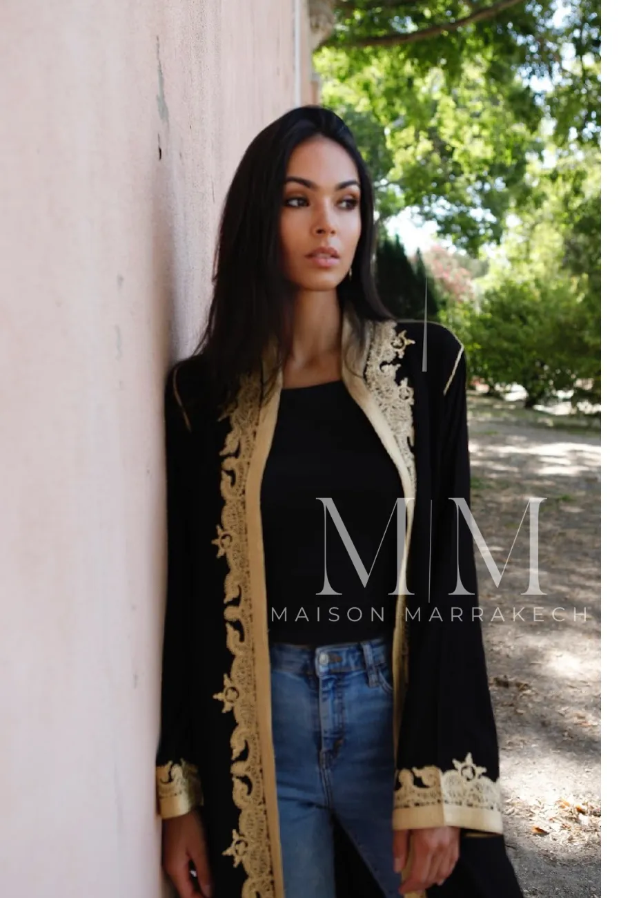 Black & Gold Leyla Kimono Long Jacket