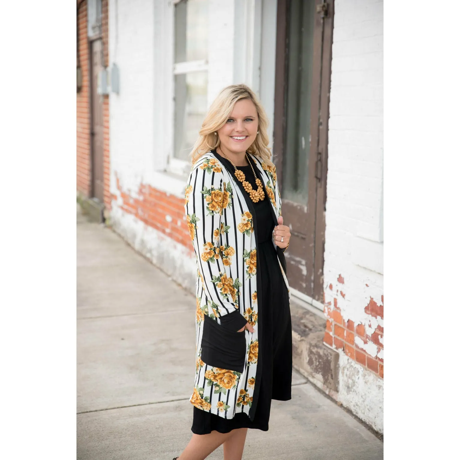 Black Floral Striped Cardigan