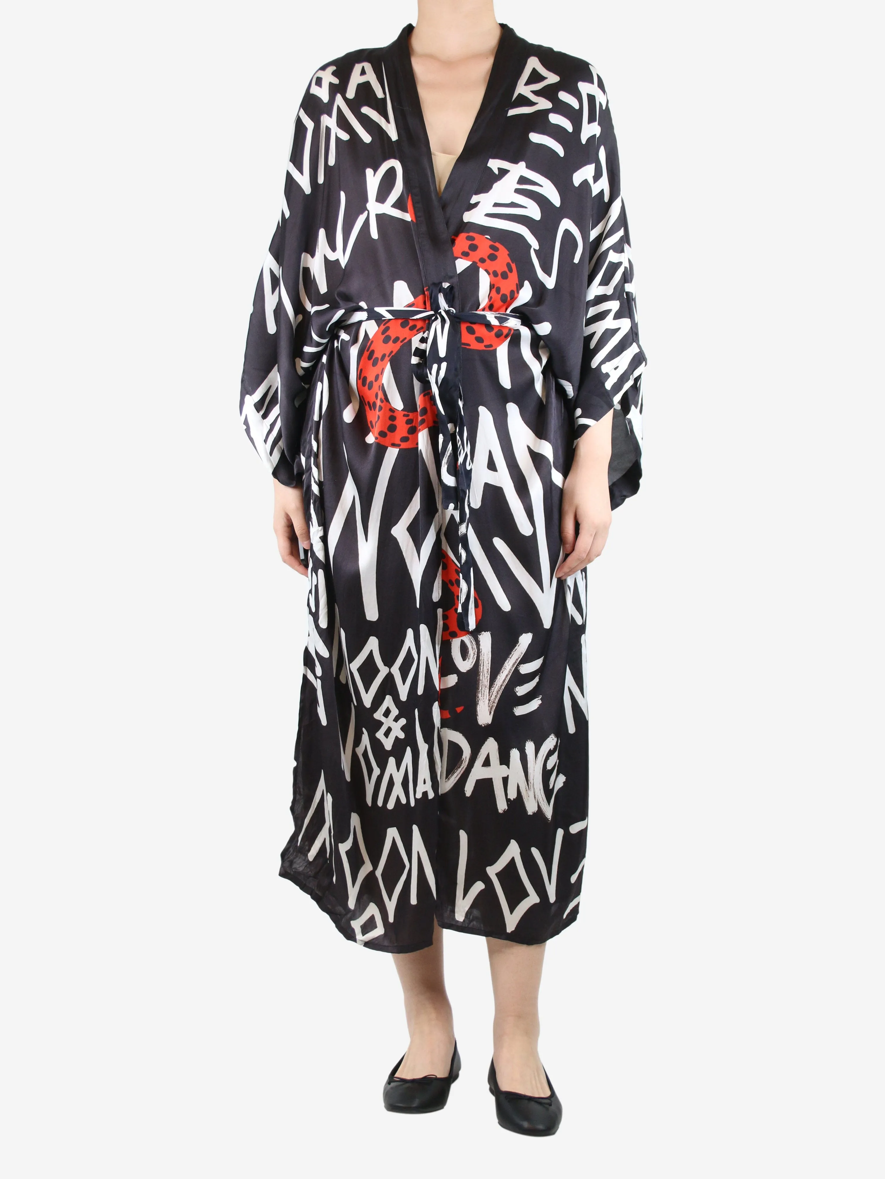 Black snake printed robe - One size