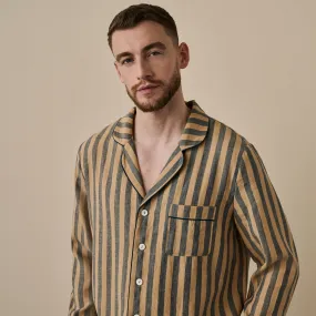 Blue & Porcini Striped Linen Men's PJ Shirt