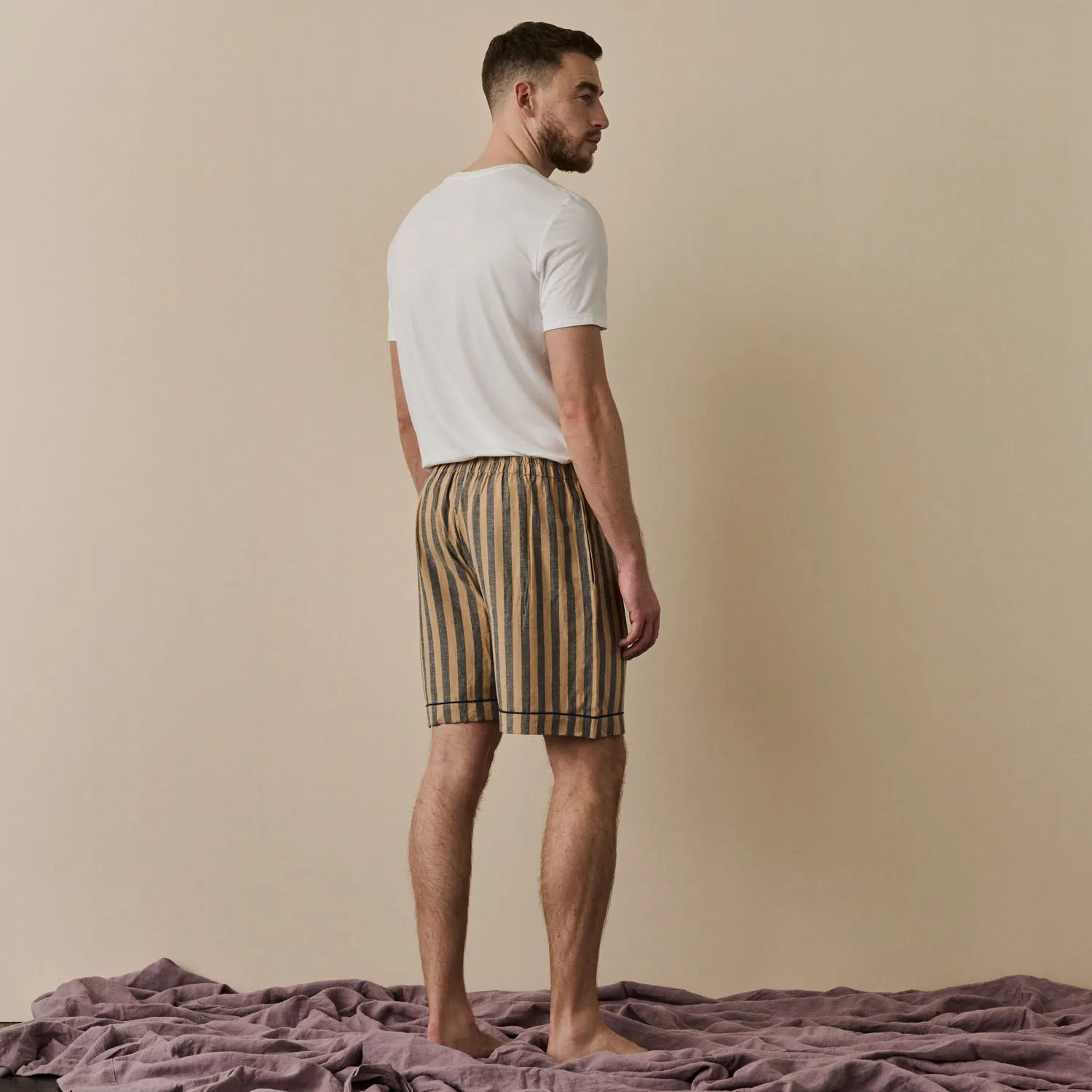 Blue & Porcini Striped Linen Men's PJ Shorts