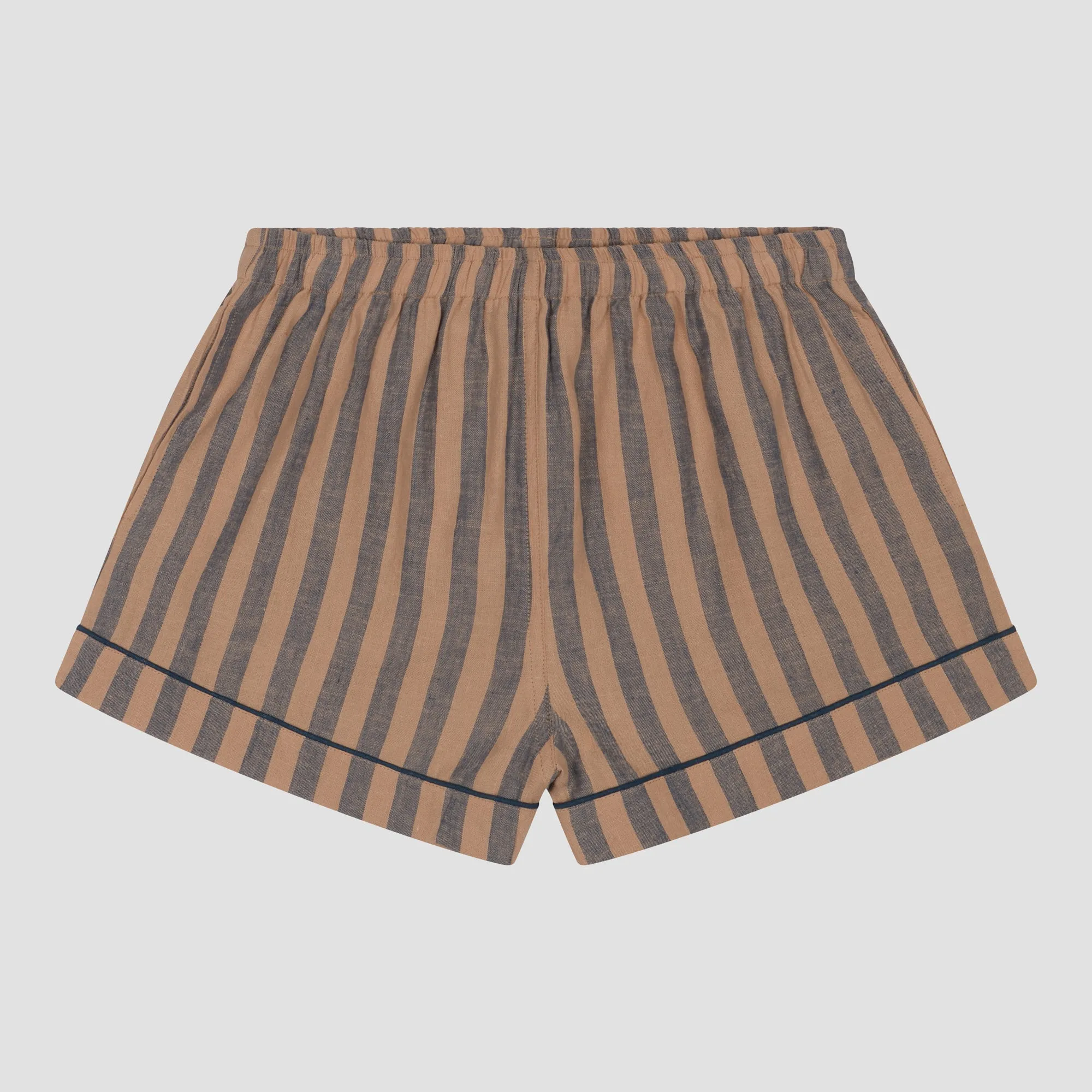 Blue & Porcini Striped Linen Men's PJ Shorts