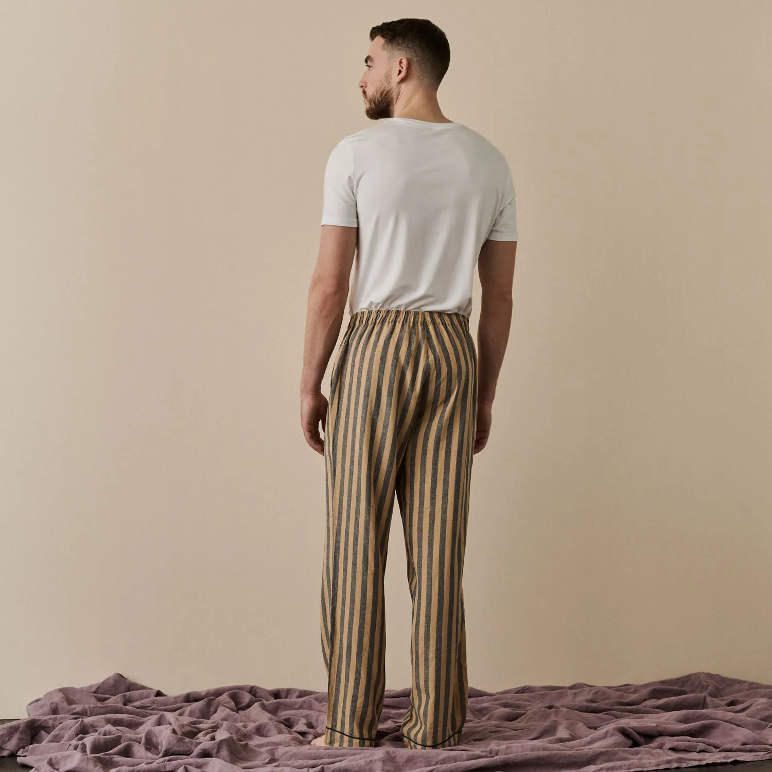 Blue & Porcini Striped Linen Men's PJ Trousers