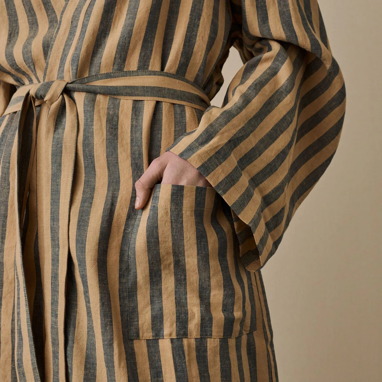 Blue & Porcini Striped Linen Robe