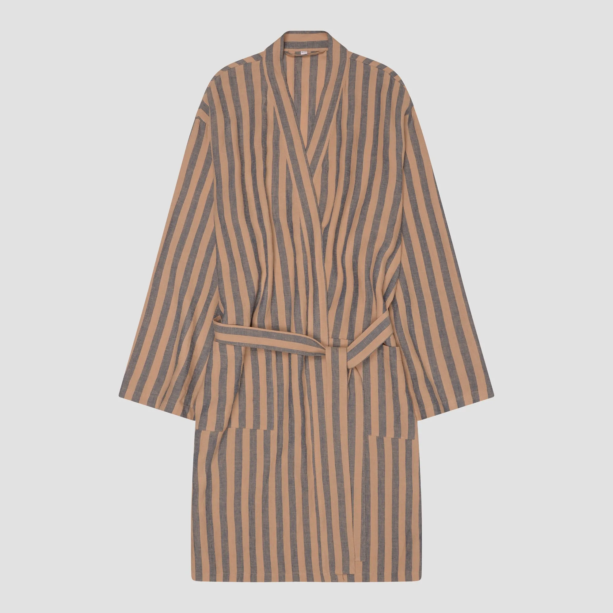 Blue & Porcini Striped Linen Robe