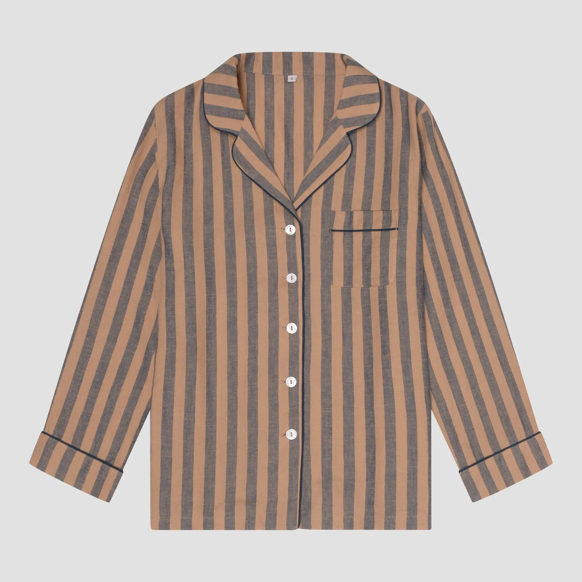 Blue & Porcini Striped Linen Women's PJ Shirt