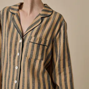 Blue & Porcini Striped Linen Women's PJ Shirt