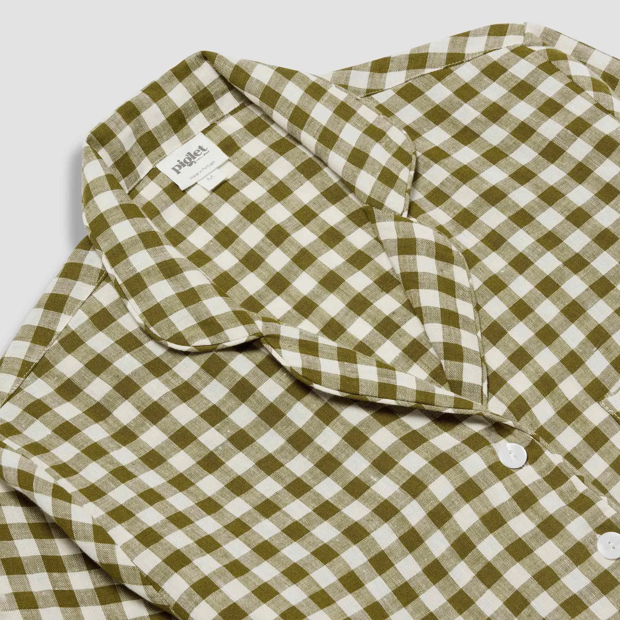 Botanical Green Gingham Linen Pyjama Shirt