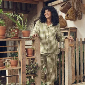 Botanical Green Gingham Linen Pyjama Trouser Set