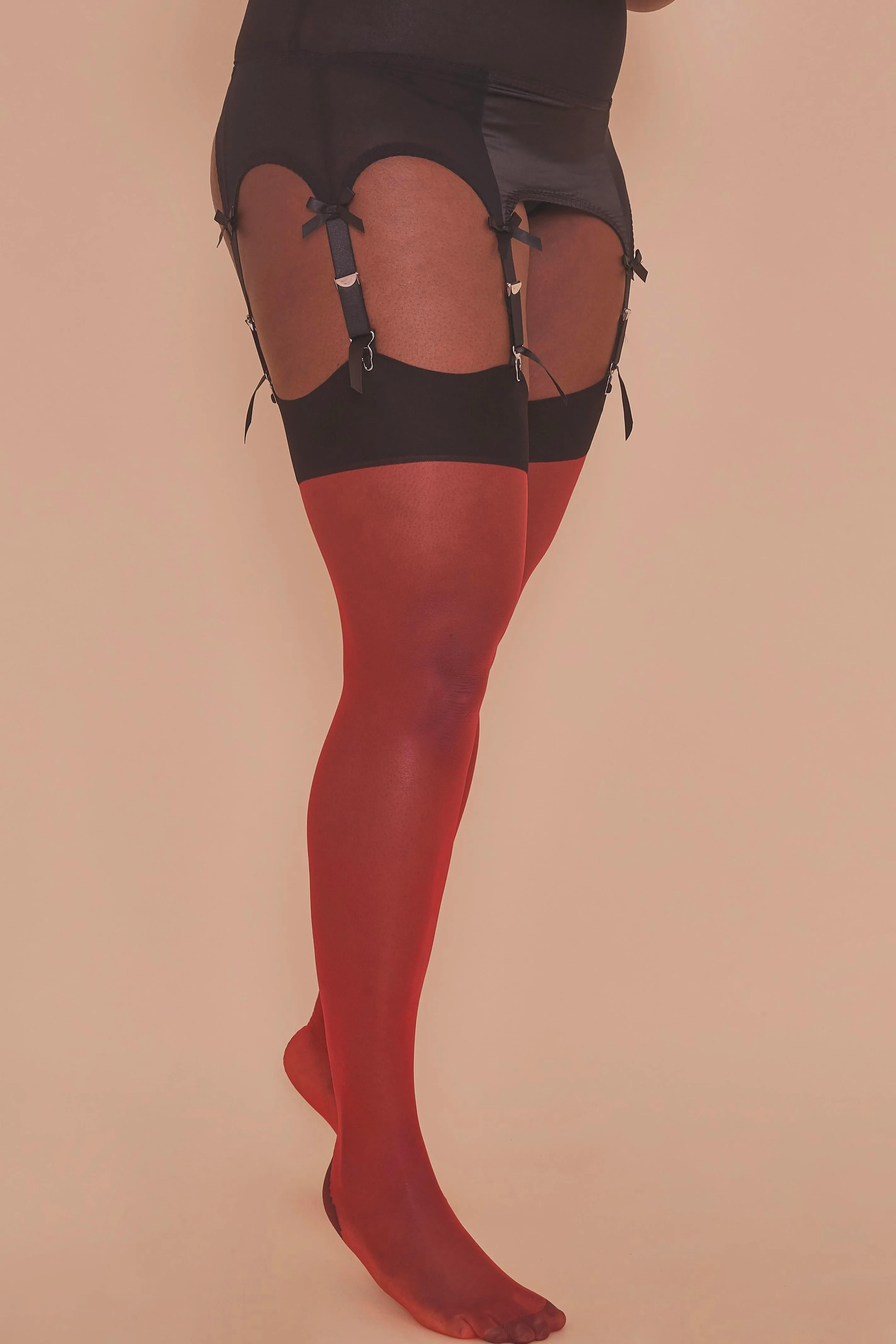 Bow Back Seamed Stockings Red US 4 - 18