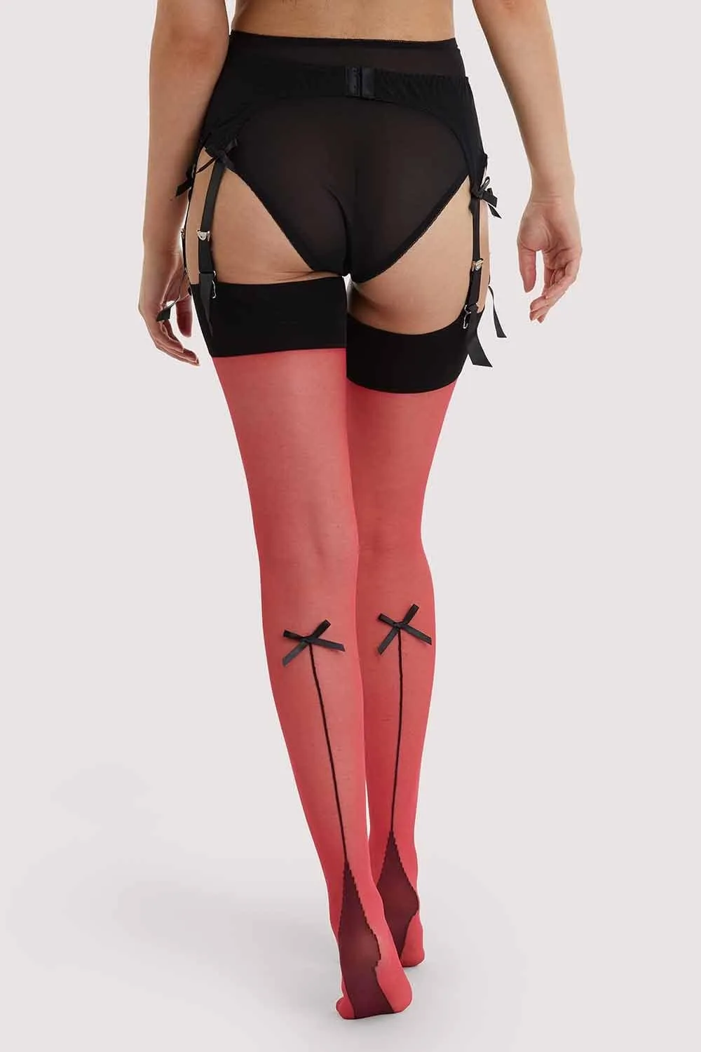 Bow Back Seamed Stockings Red US 4 - 18