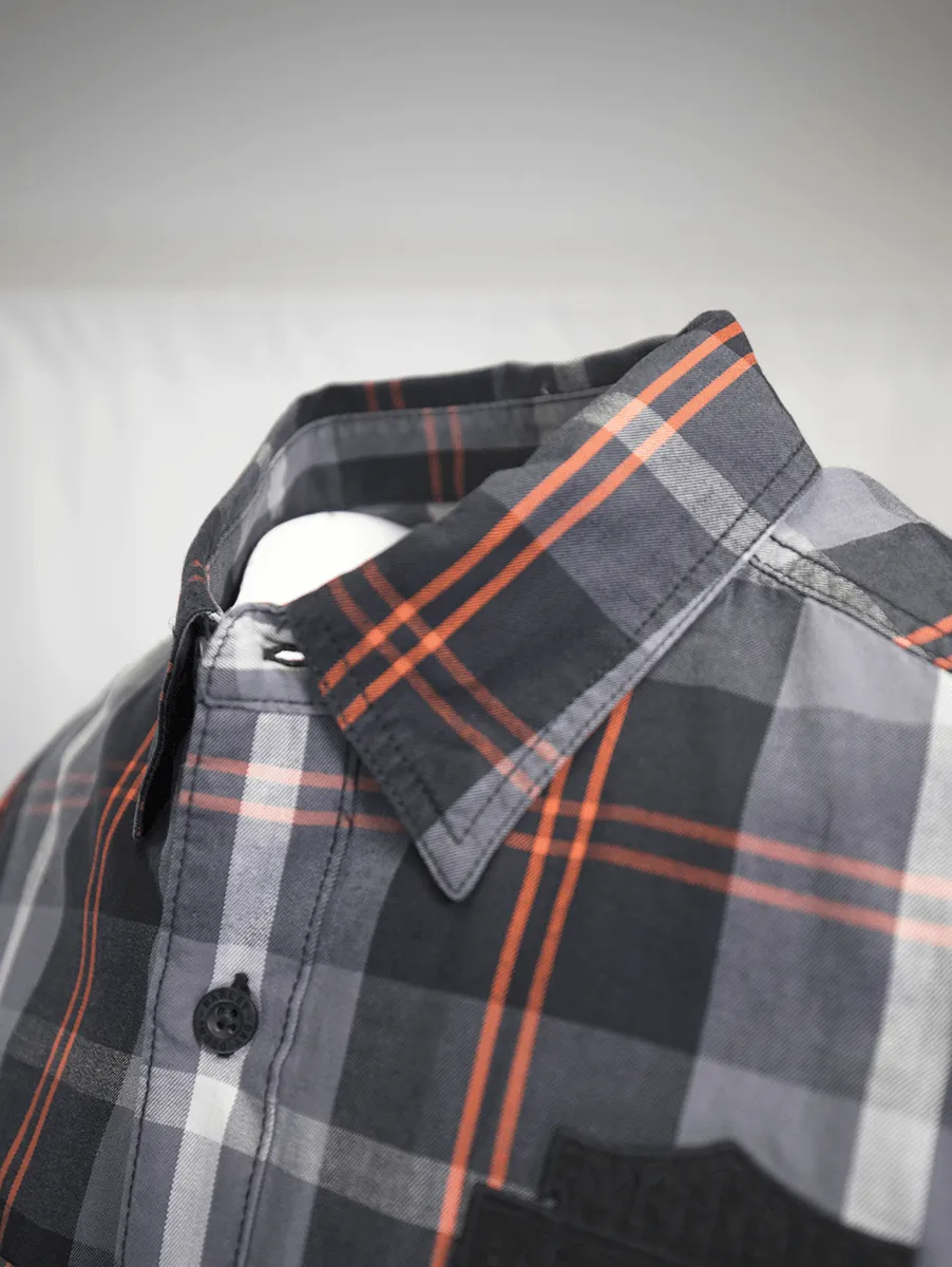 Branded  Men's Charcoal Red Plaid L/S Woven Shirt (S08)