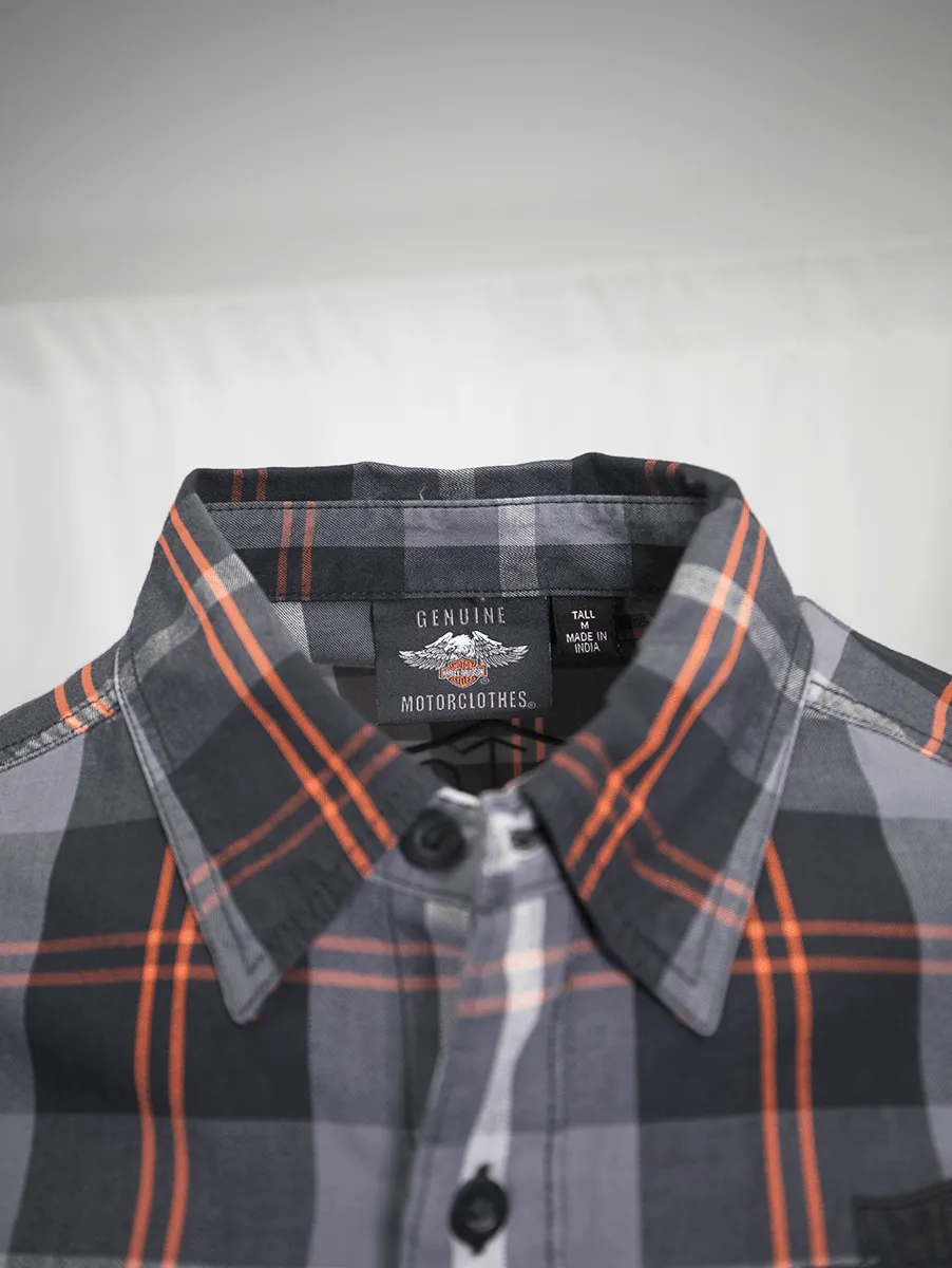 Branded  Men's Charcoal Red Plaid L/S Woven Shirt (S08)