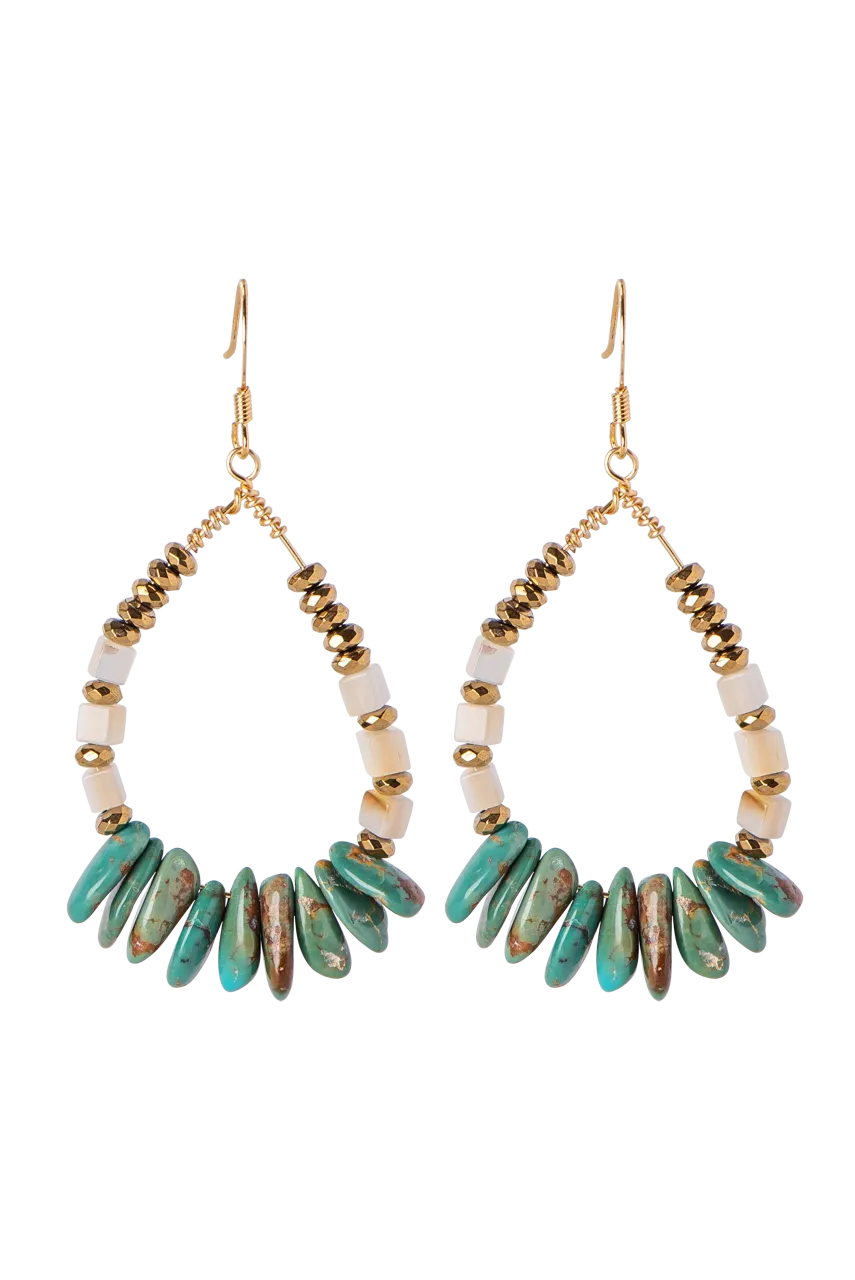 Breathe Deep Mother of Pearl & Royston Boulder Turquoise Hoops Earrings