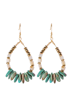 Breathe Deep Mother of Pearl & Royston Boulder Turquoise Hoops Earrings