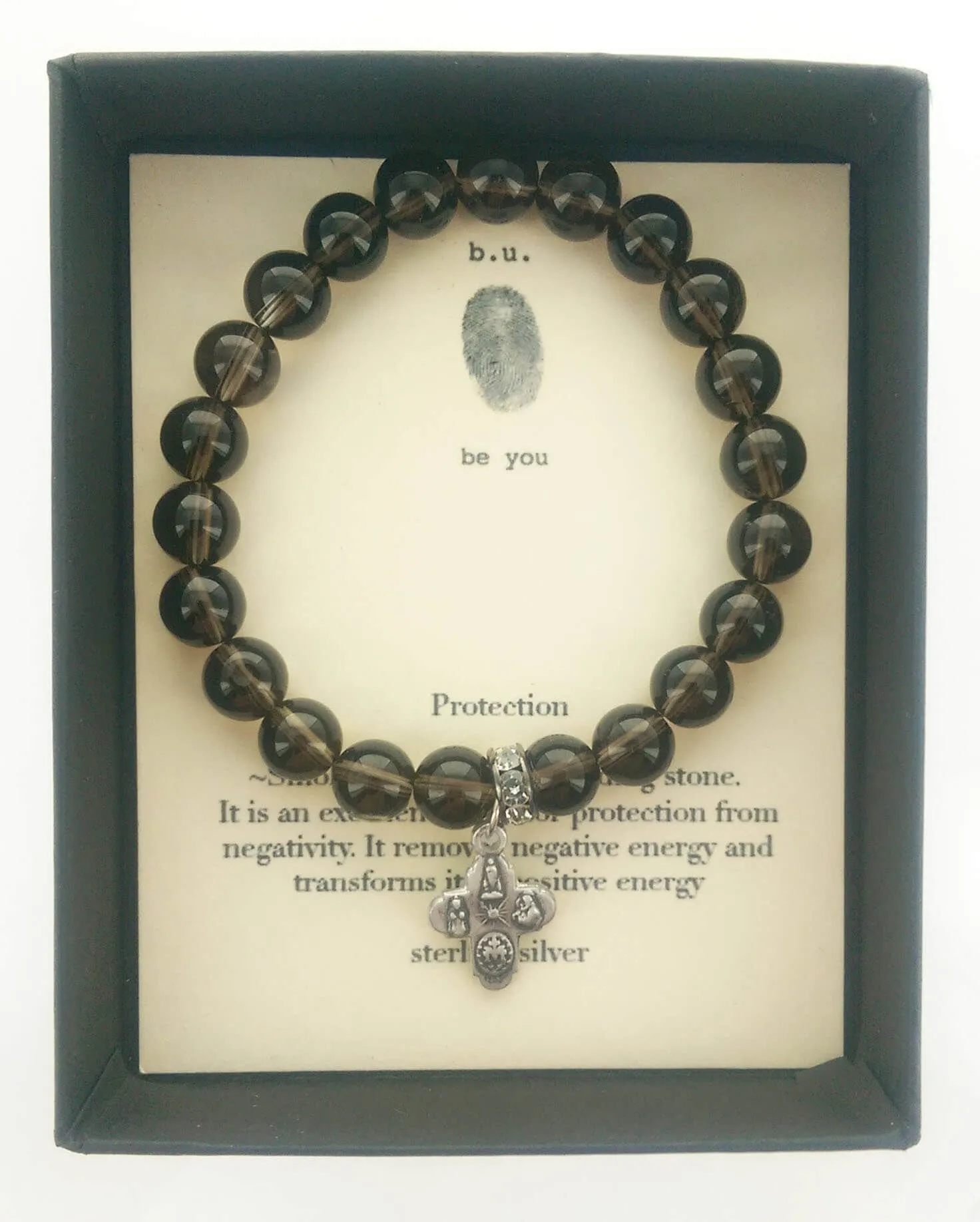 b.u. Smokey Quartz Cross Charm Protection Bracelet