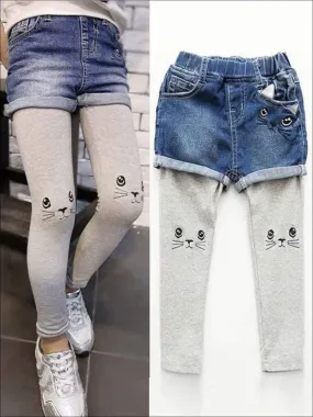 Built In Cat Legging Denim Shorts