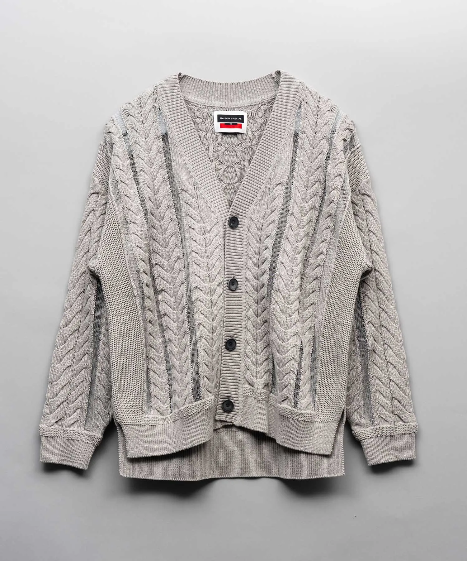 Cable Knitting Sheer Intarsia Prime-Over V-Neck Knit Cardigan