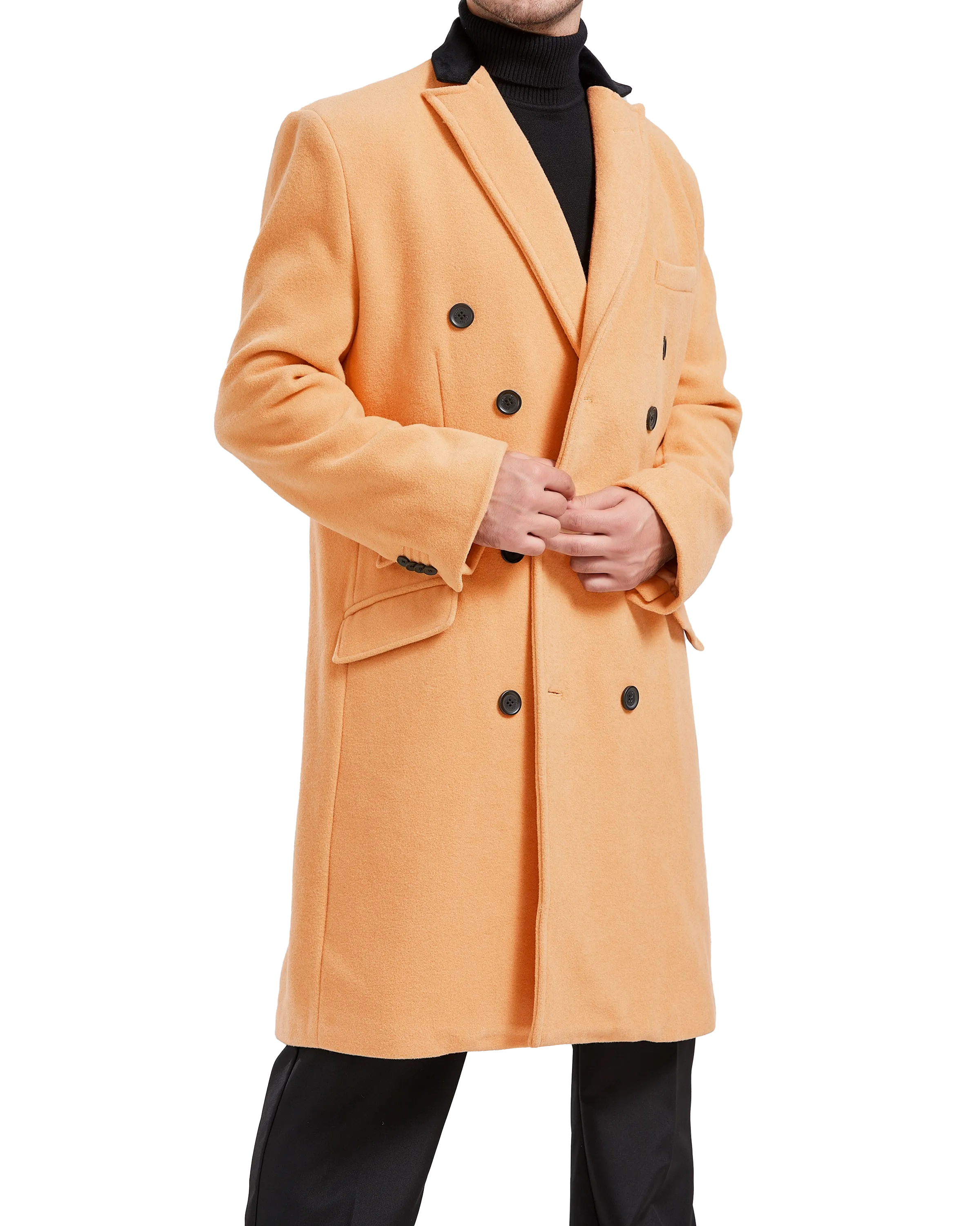 Camel Double Breasted Wool Cashmere Overcoat