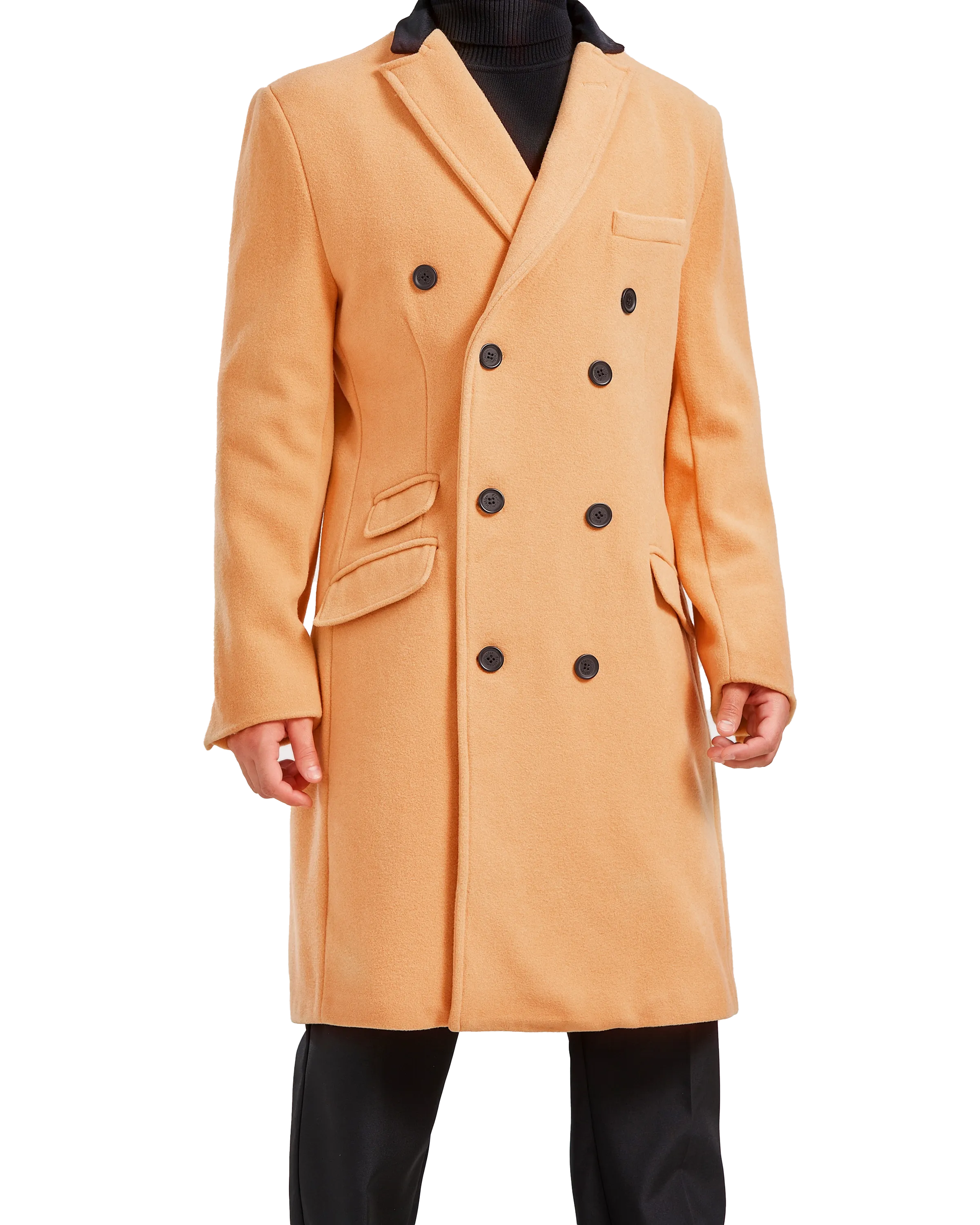 Camel Double Breasted Wool Cashmere Overcoat