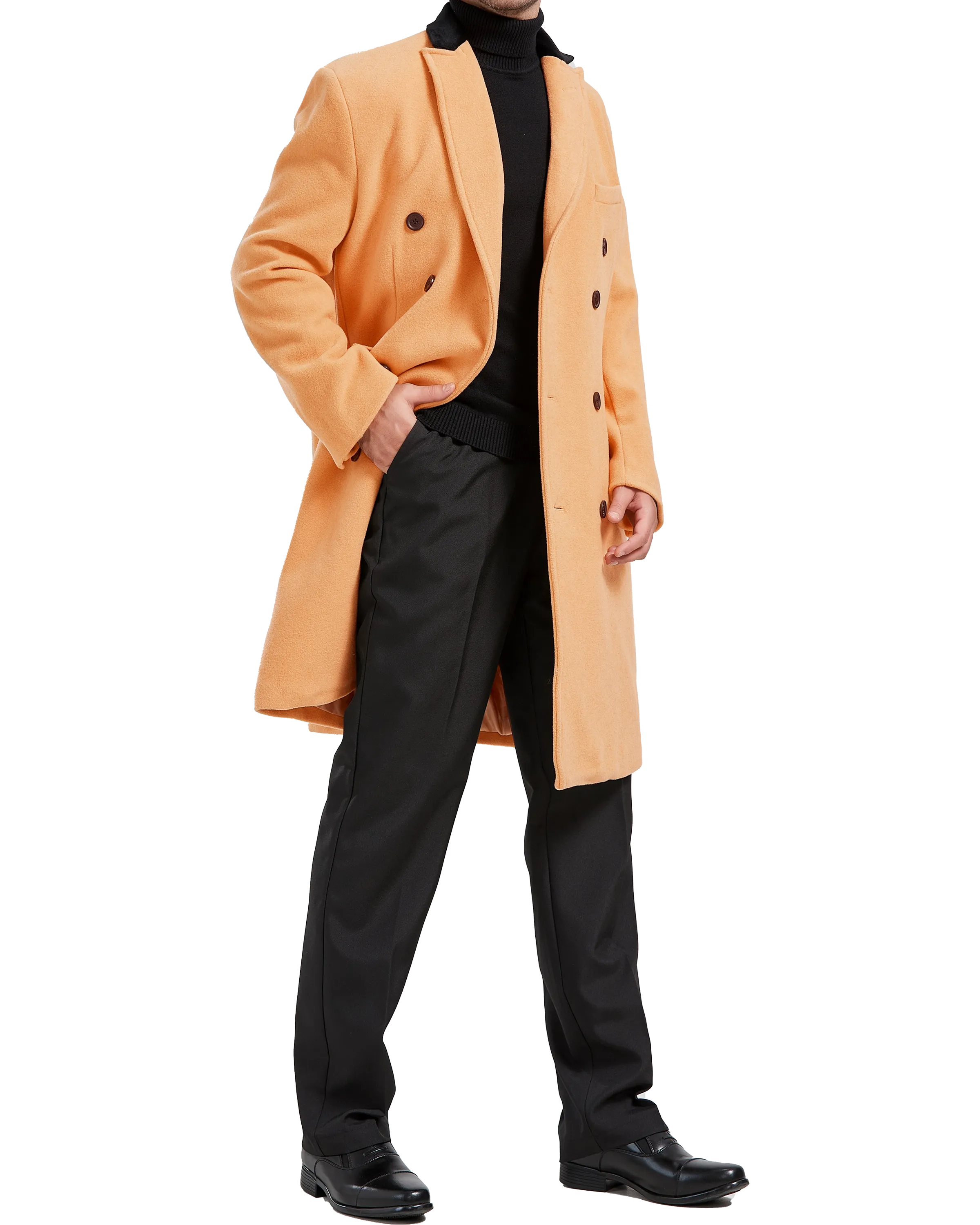 Camel Double Breasted Wool Cashmere Overcoat