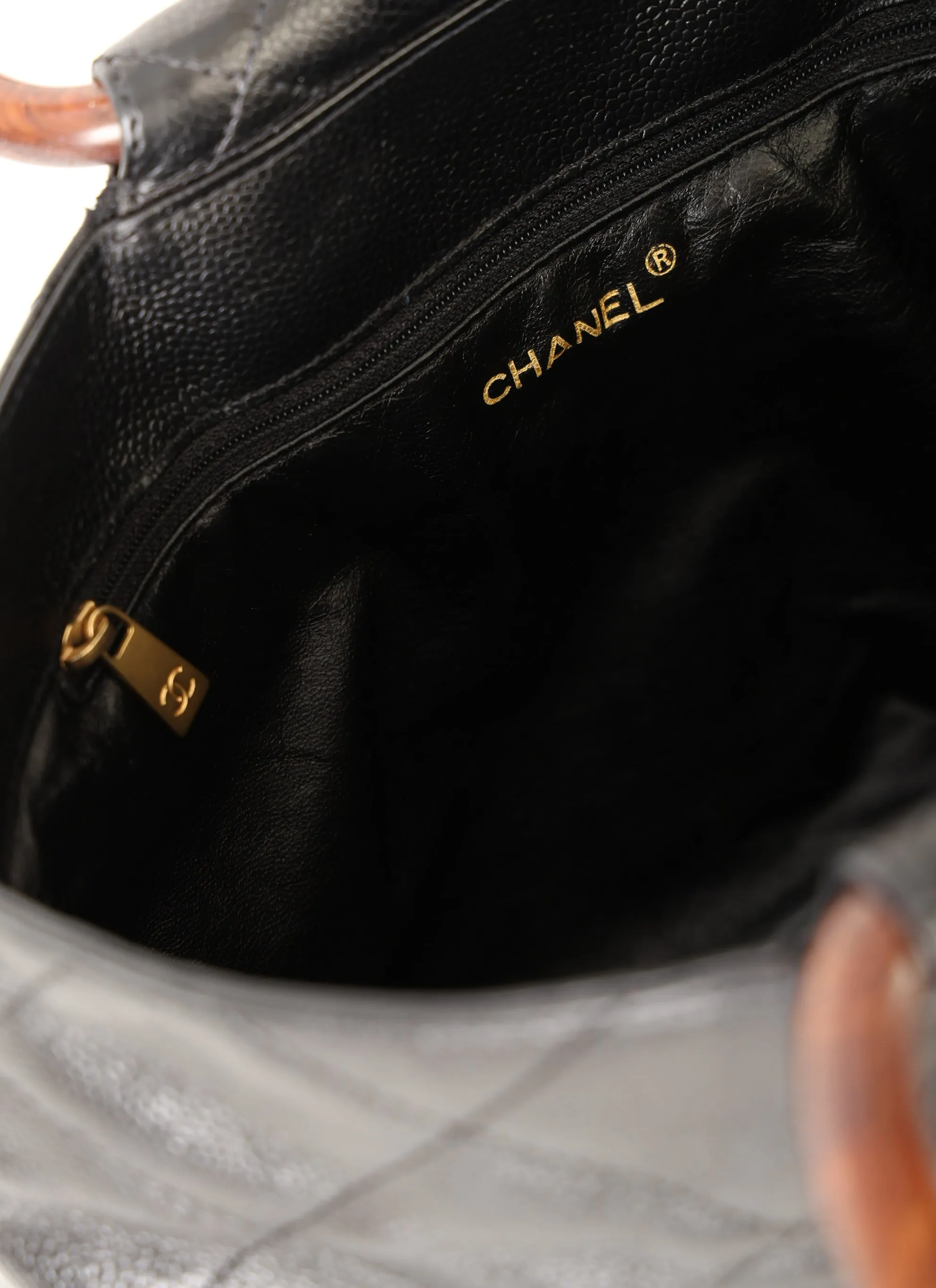 Chanel Caviar Acrylic Wood Top Handle Bag