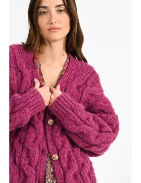 Chunky Cable Cardigan - Pink