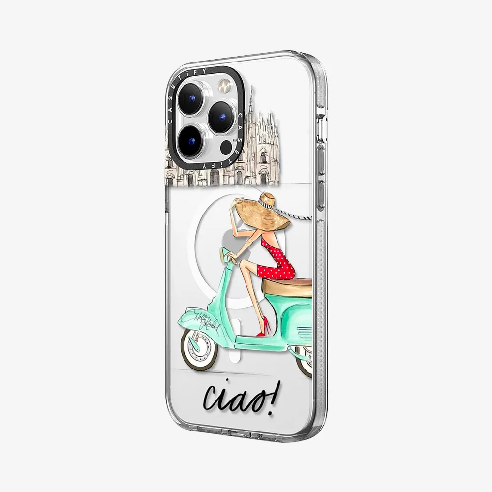 Clear Case MagSafe Illustration for iPhone 14 Series - Ciao Vespa Girl Milan Italy