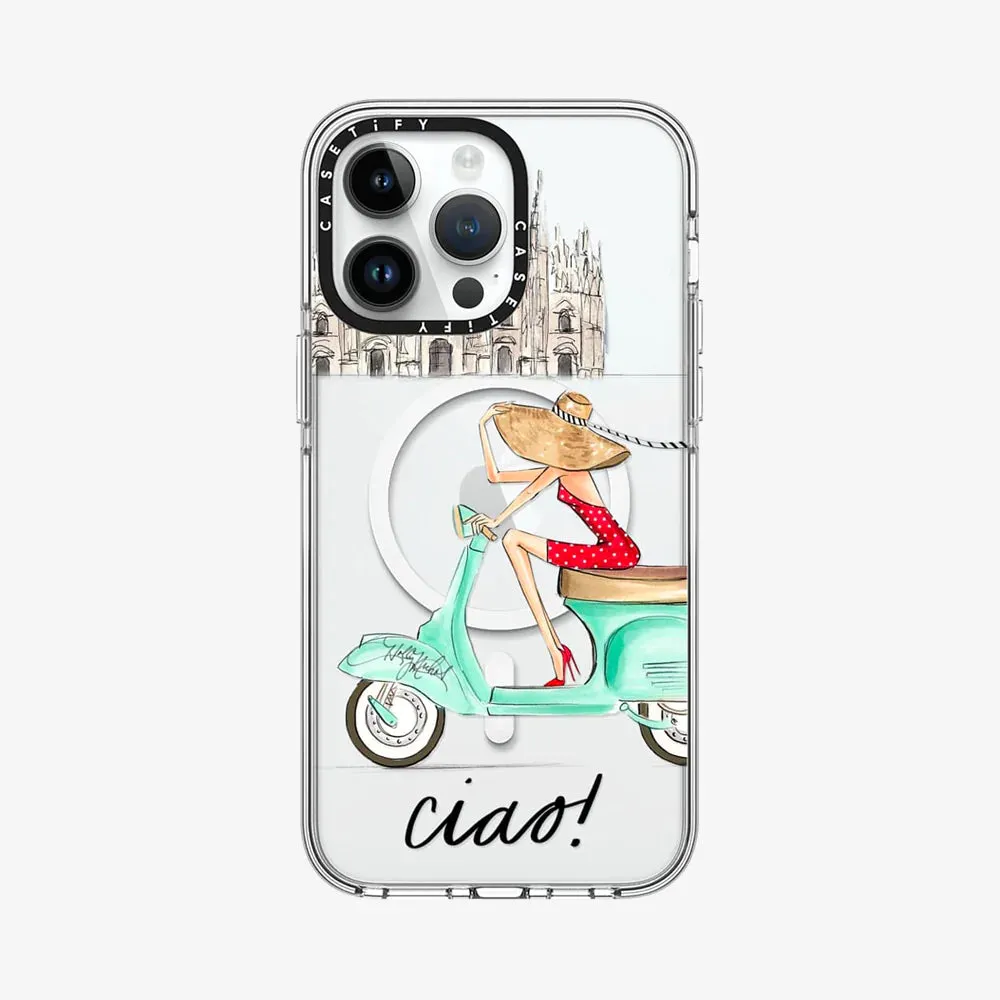 Clear Case MagSafe Illustration for iPhone 14 Series - Ciao Vespa Girl Milan Italy