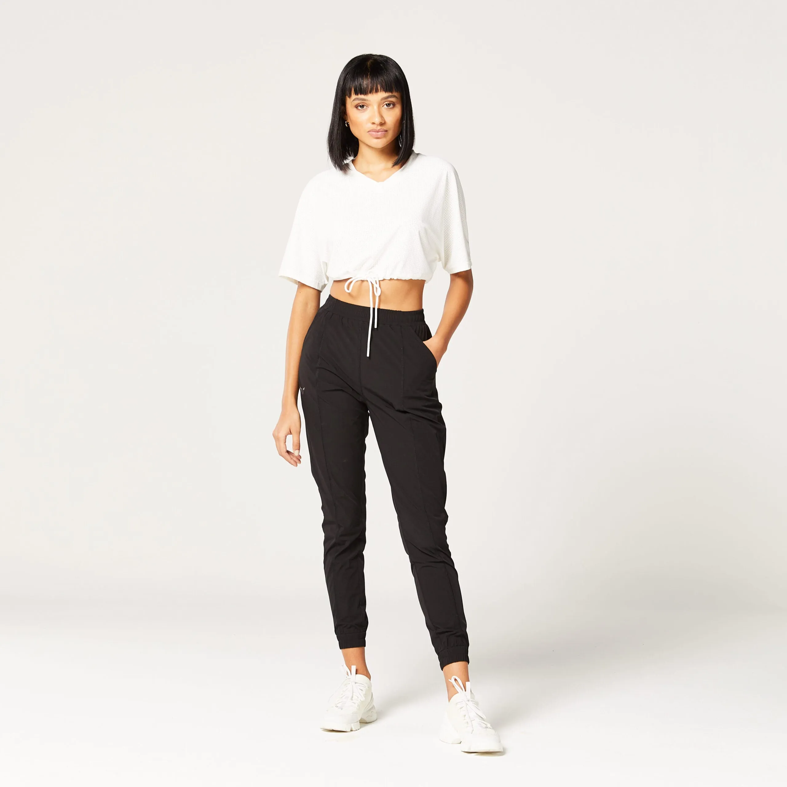 Code Cropped Drawstring Tee - Pearl White