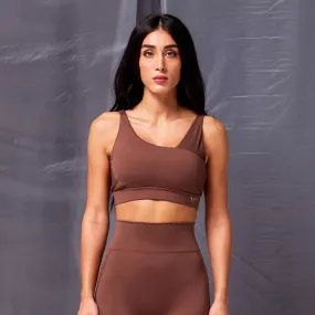 Code Ribbed Asymmetric Bra - Cappuccino